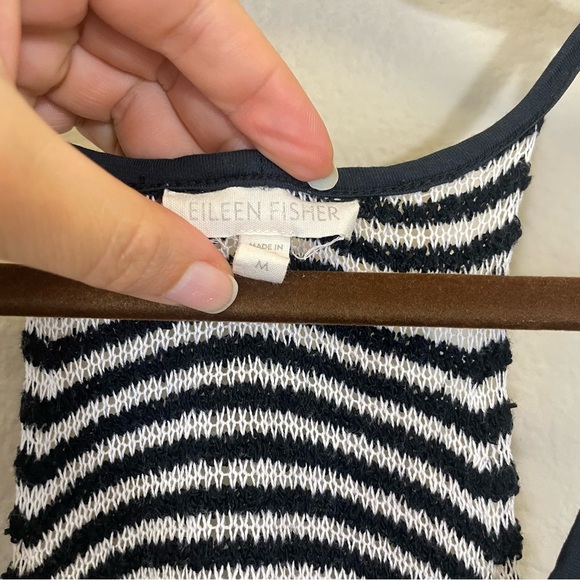 Eileen Fisher Black Organic Cotton Boucle Stripe Racerback Tank Size Medium - Picture 3 of 8